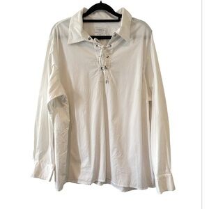 Liz Claiborne Woman White Summer Tie Lace Neck Nautical Beach Collared Top 18W